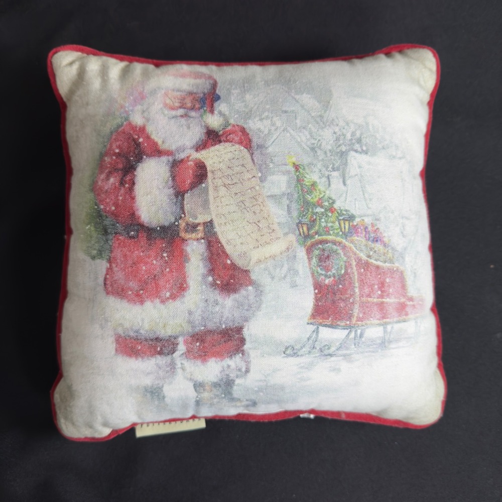 Pottery Barn Christmas Santa Claus Sleigh Red Velvet Decorative Pillow 12x12